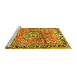Sideview of Machine Washable Medallion Yellow Traditional Rug, wshtr4078yw