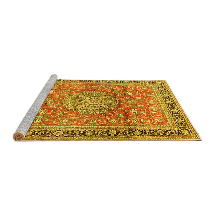 Sideview of Machine Washable Medallion Yellow Traditional Rug, wshtr4078yw