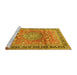 Sideview of Machine Washable Medallion Yellow Traditional Rug, wshtr4078yw