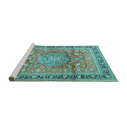 Sideview of Machine Washable Medallion Turquoise Traditional Area Rugs, wshtr4078turq