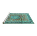 Sideview of Machine Washable Medallion Turquoise Traditional Area Rugs, wshtr4078turq