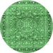 Round Machine Washable Medallion Emerald Green Traditional Area Rugs, wshtr4078emgrn