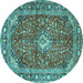 Round Machine Washable Medallion Turquoise Traditional Area Rugs, wshtr4079turq