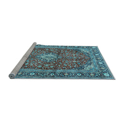 Sideview of Machine Washable Medallion Light Blue Traditional Rug, wshtr4079lblu