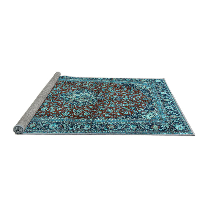 Sideview of Machine Washable Medallion Light Blue Traditional Rug, wshtr4079lblu