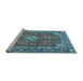 Sideview of Machine Washable Medallion Light Blue Traditional Rug, wshtr4079lblu