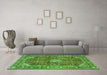 Machine Washable Medallion Green Traditional Area Rugs in a Living Room,, wshtr4079grn