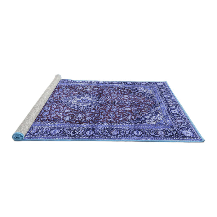 Sideview of Machine Washable Medallion Blue Traditional Rug, wshtr4079blu