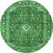 Round Machine Washable Medallion Emerald Green Traditional Area Rugs, wshtr4079emgrn