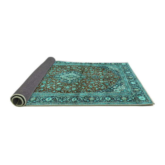 Sideview of Medallion Turquoise Traditional Rug, tr4079turq