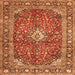 Round Machine Washable Medallion Orange Traditional Area Rugs, wshtr4079org