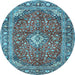 Round Machine Washable Medallion Light Blue Traditional Rug, wshtr4079lblu