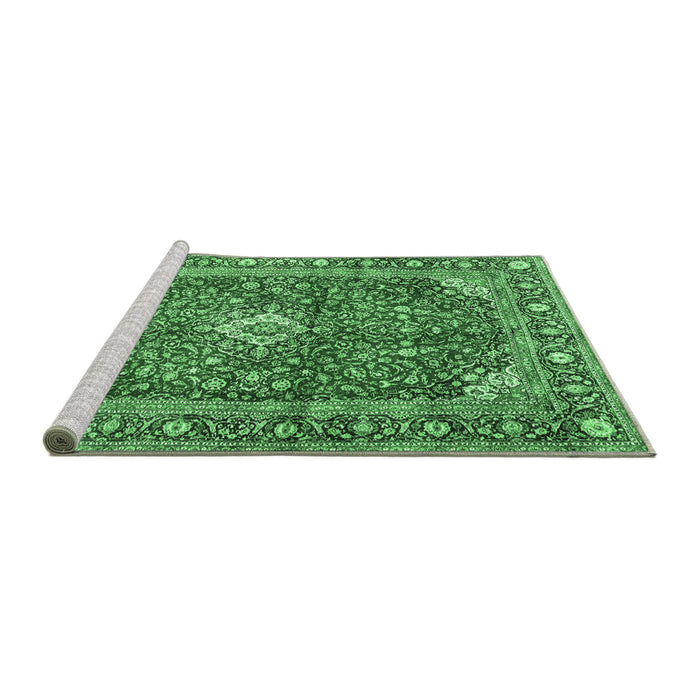 Sideview of Machine Washable Medallion Emerald Green Traditional Area Rugs, wshtr4079emgrn