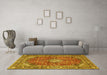 Machine Washable Medallion Yellow Traditional Rug in a Living Room, wshtr4079yw