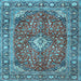 Square Machine Washable Medallion Light Blue Traditional Rug, wshtr4079lblu