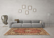 Machine Washable Medallion Brown Traditional Rug in a Living Room,, wshtr4079brn