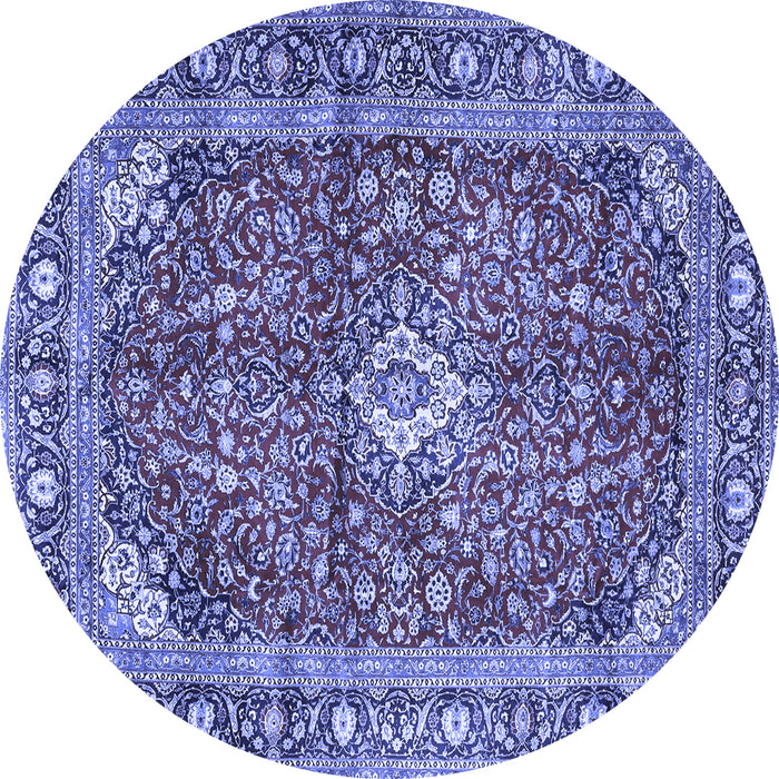 Round Machine Washable Medallion Blue Traditional Rug, wshtr4079blu