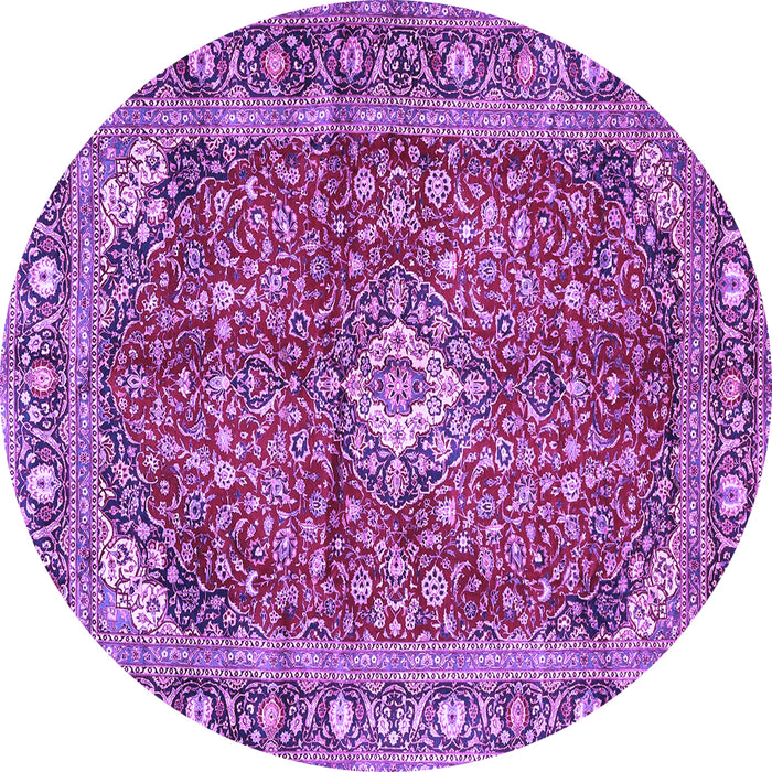 Round Machine Washable Medallion Purple Traditional Area Rugs, wshtr4079pur