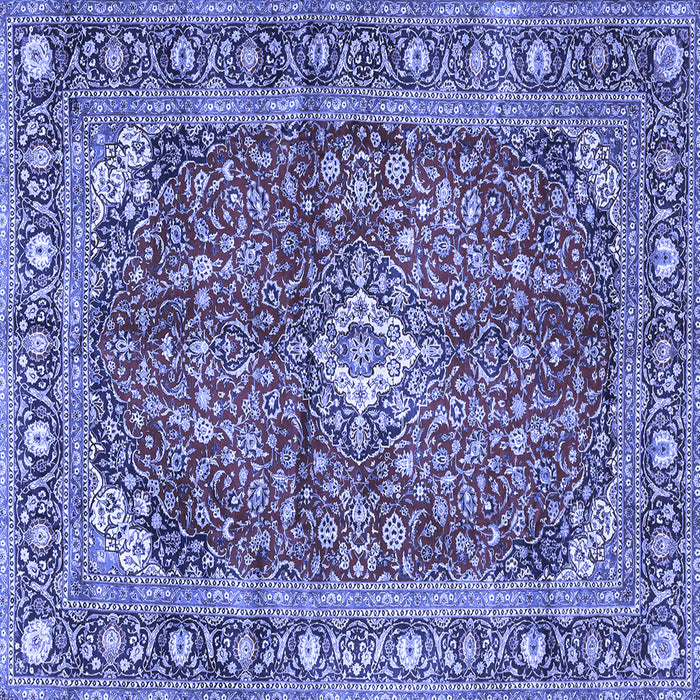 Square Machine Washable Medallion Blue Traditional Rug, wshtr4079blu