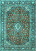 Machine Washable Medallion Turquoise Traditional Area Rugs, wshtr4079turq