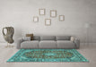 Machine Washable Medallion Turquoise Traditional Area Rugs in a Living Room,, wshtr4079turq