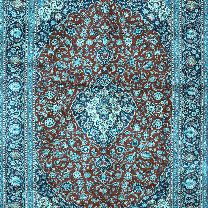 Machine Washable Medallion Light Blue Traditional Rug, wshtr4079lblu