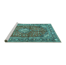 Sideview of Machine Washable Medallion Turquoise Traditional Area Rugs, wshtr4079turq