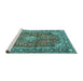 Sideview of Machine Washable Medallion Turquoise Traditional Area Rugs, wshtr4079turq