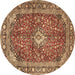 Round Machine Washable Medallion Brown Traditional Rug, wshtr4079brn