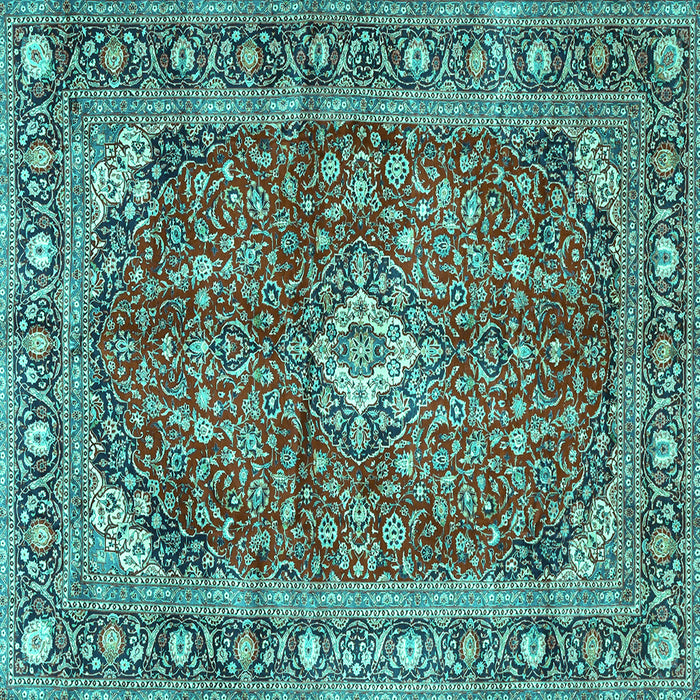 Square Machine Washable Medallion Turquoise Traditional Area Rugs, wshtr4079turq