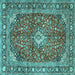 Square Machine Washable Medallion Turquoise Traditional Area Rugs, wshtr4079turq