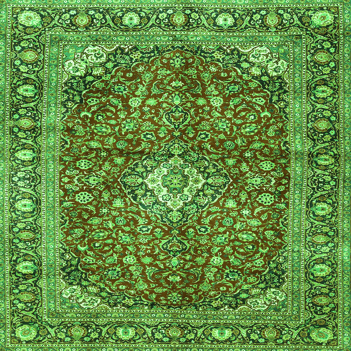 Round Machine Washable Medallion Green Traditional Area Rugs, wshtr4079grn