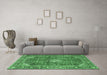 Machine Washable Medallion Emerald Green Traditional Area Rugs in a Living Room,, wshtr4079emgrn