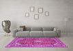 Machine Washable Medallion Pink Traditional Rug in a Living Room, wshtr4079pnk