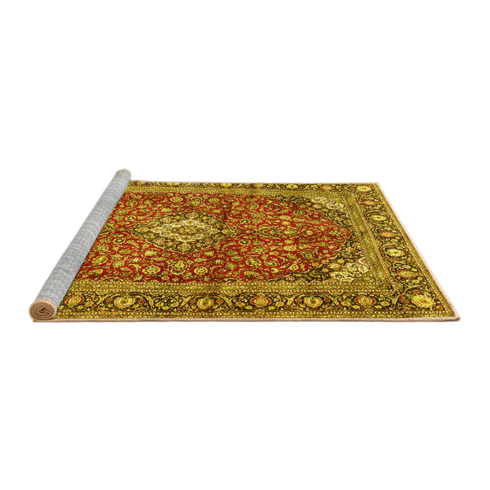 Sideview of Machine Washable Medallion Yellow Traditional Rug, wshtr4079yw