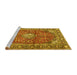 Sideview of Machine Washable Medallion Yellow Traditional Rug, wshtr4079yw