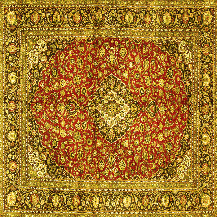 Square Machine Washable Medallion Yellow Traditional Rug, wshtr4079yw