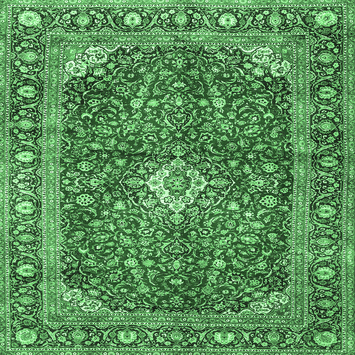 Square Machine Washable Medallion Emerald Green Traditional Area Rugs, wshtr4079emgrn