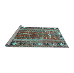 Sideview of Machine Washable Persian Light Blue Traditional Rug, wshtr407lblu