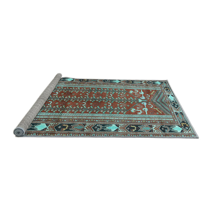 Sideview of Machine Washable Persian Light Blue Traditional Rug, wshtr407lblu