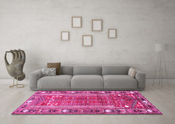 Machine Washable Persian Pink Traditional Rug in a Living Room, wshtr407pnk