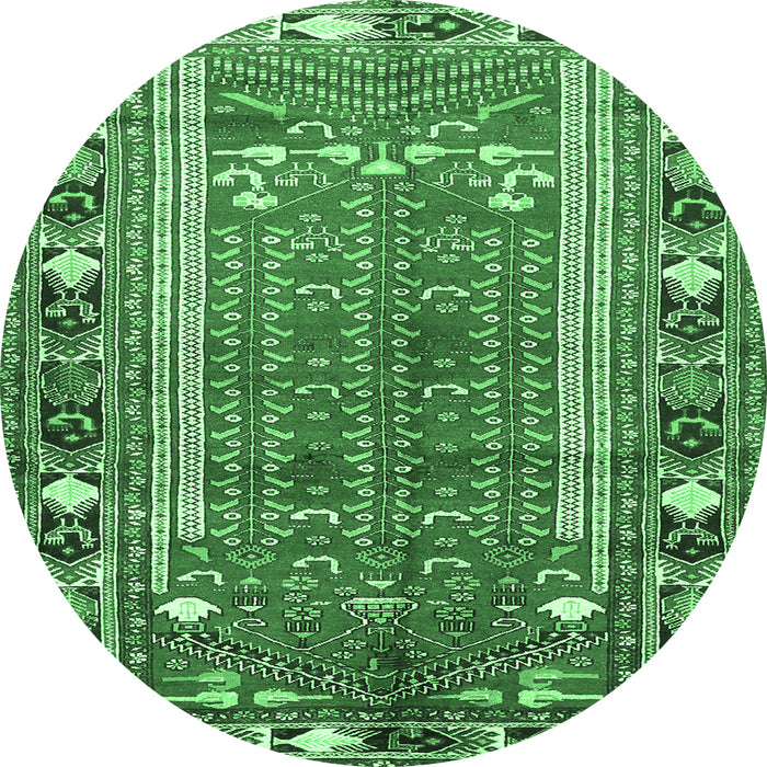 Round Persian Emerald Green Traditional Rug, tr407emgrn