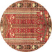 Round Machine Washable Persian Brown Traditional Rug, wshtr407brn