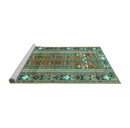 Sideview of Machine Washable Persian Turquoise Traditional Area Rugs, wshtr407turq