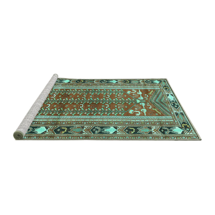 Sideview of Machine Washable Persian Turquoise Traditional Area Rugs, wshtr407turq