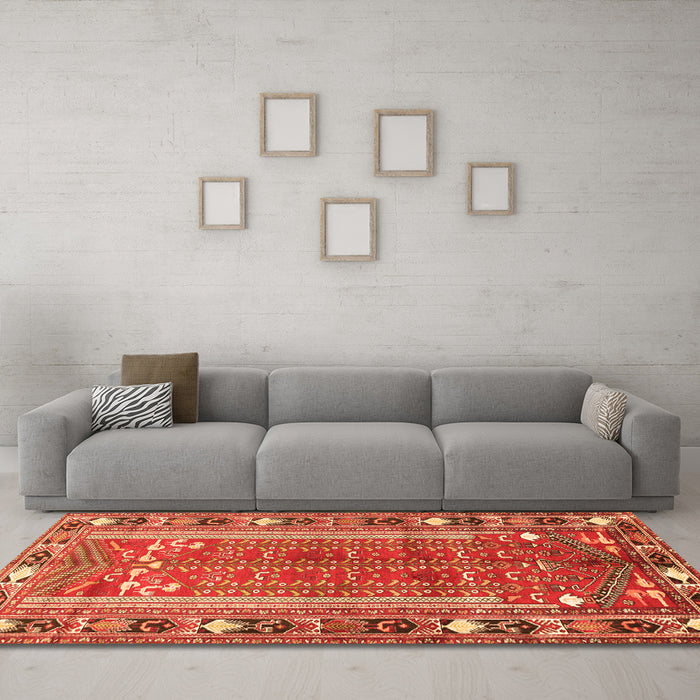 Machine Washable Persian Orange Traditional Area Rugs in a Living Room, wshtr407org