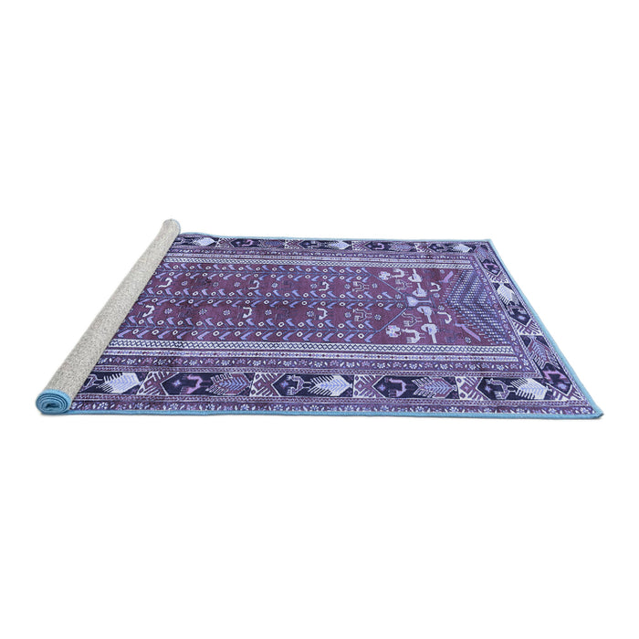 Sideview of Machine Washable Persian Blue Traditional Rug, wshtr407blu