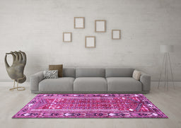 Machine Washable Persian Purple Traditional Area Rugs in a Living Room, wshtr407pur