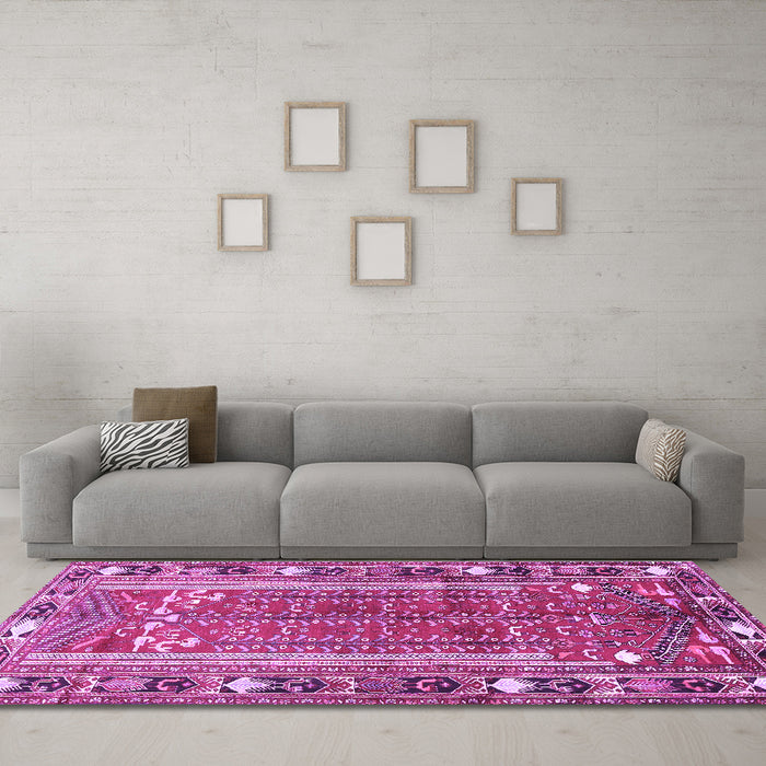 Machine Washable Persian Purple Traditional Area Rugs in a Living Room, wshtr407pur
