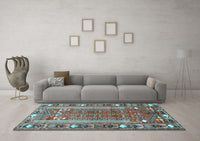 Machine Washable Persian Light Blue Traditional Rug, wshtr407lblu